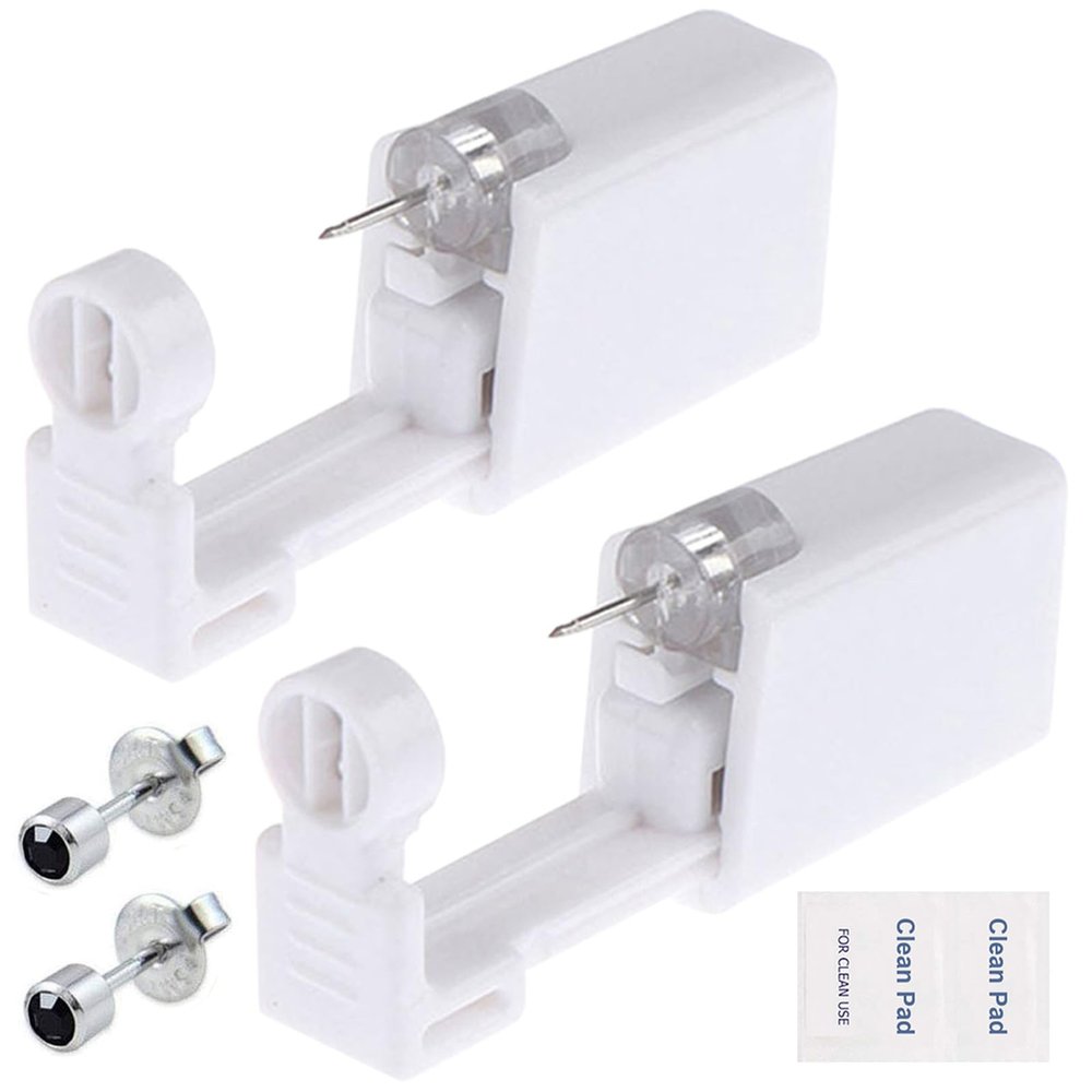 Ear Piercing Gun Kit - Lyuxzad 6Pcs Disposable Ear Piercing Kit Including 2Pcs Self Ear Piercing Gun with 2Pcs Built-in Earrings Stud and 2Pcs Clean Tools for Ear Cartilage Piercing Kit (225)