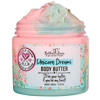 Bella & Bear Unicorn Dreams Body Butter - Skin Care Vegan, Cruelty-Free, Nourishing Butter Cream - Hydrating & Moisturizing Skincare - All Skin Types - Mango & pineapple with a hint of vanilla