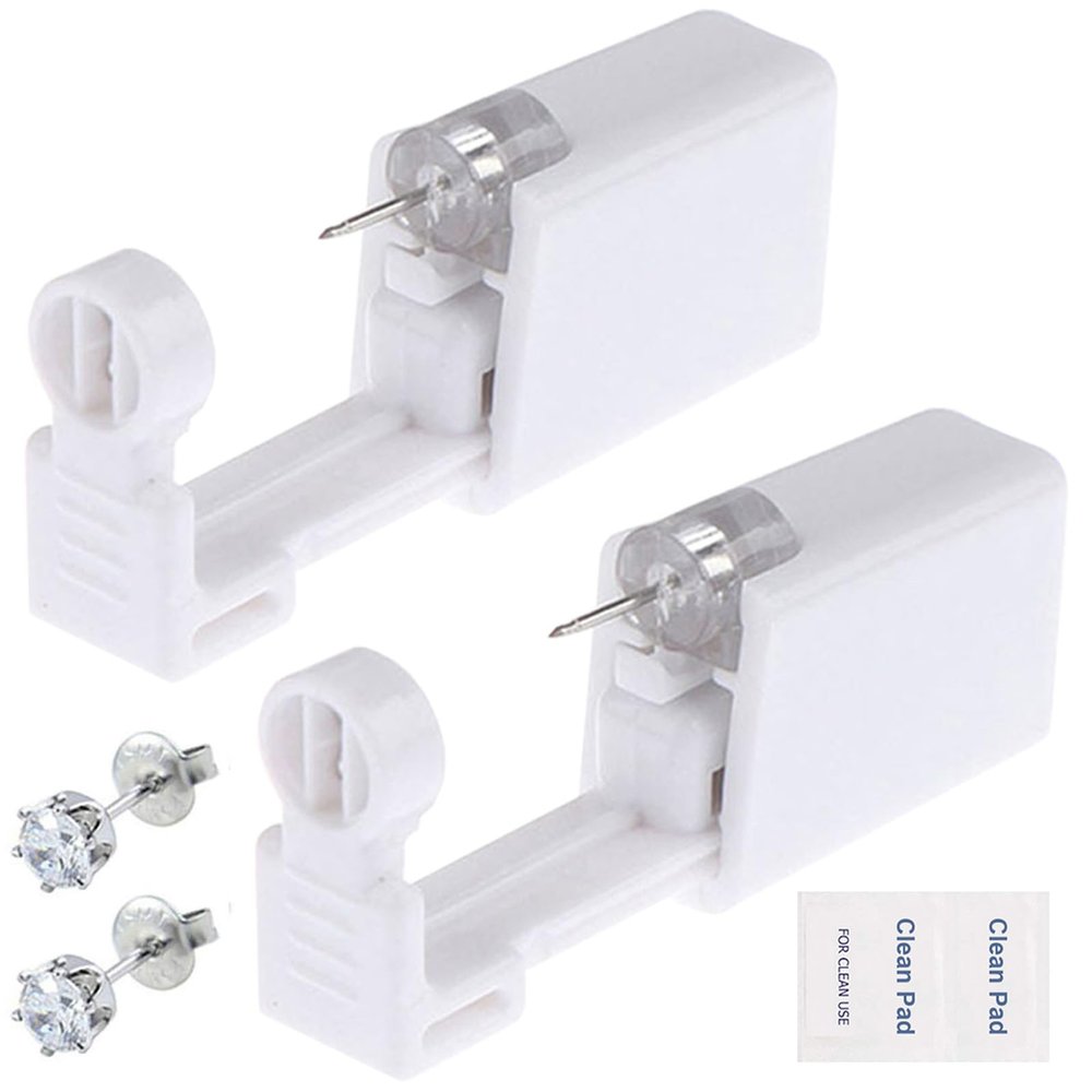 Ear Piercing Gun Kit - Lyuxzad 6Pcs Disposable Ear Piercing Kit Including 2Pcs Self Ear Piercing Gun with 2Pcs Built-in Earrings Stud and 2Pcs Clean Tools for Ear Cartilage Piercing Kit (253)