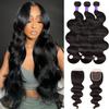 10A Body Wave Bundles with Closure for Black Women(26 28 30+20)100% Unprocessed Body Wave Virgin Human Hair 3 Bundles with 4x4 Lace Closure Brazilian Human Hair Weave Bundles with Closure view 1