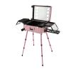 YIYIBYUS Portable Make-Up Case,Large Capacity Trolley Makeup Travel Suitcase with Lighted Mirror,Rolling Makeup Train Case,Professional Alloy Trolley Salon Station(Adjustable Legs) (Pink) view 4