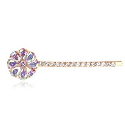 14K Yellow Gold Flower Bridal Headpiece,Sparking Vintage Charm Colorful Crystal Hair Pins,Stunning Bridal Accessories and Gift for Her (Style 1,Bright Crystal)
