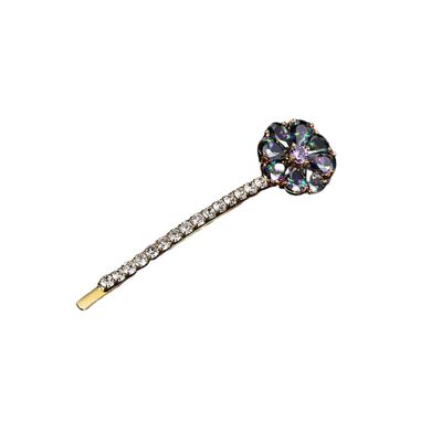 14K Yellow Gold Flower Bridal Headpiece,Sparking Vintage Charm Colorful Crystal Hair Pins,Stunning Bridal Accessories and Gift for Her (Style 1,Dark Crystal)