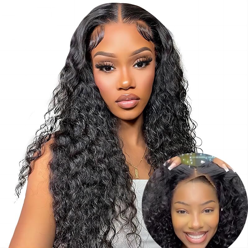 ISEE Hair Wear and Go Glueless Wig for Beginners Wigs Deep Wave Glueless Wigs Human Hair Pre Plucked New Upgraded No Glue 6x4 HD Lace Closure Wigs Human Hair for Black Women with Baby Hair 24 Inch