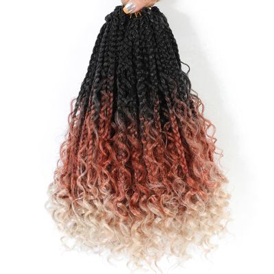 Wodun 12inch Goddess Box Braids Crochet Hair Crochet Box Braids Curly Ends 3X Bohemian Crochet Box Braids Hair Synthetic Crochet Hair Extensions 16strands/pack(12inch(Pack of 8), 1B/30/613)