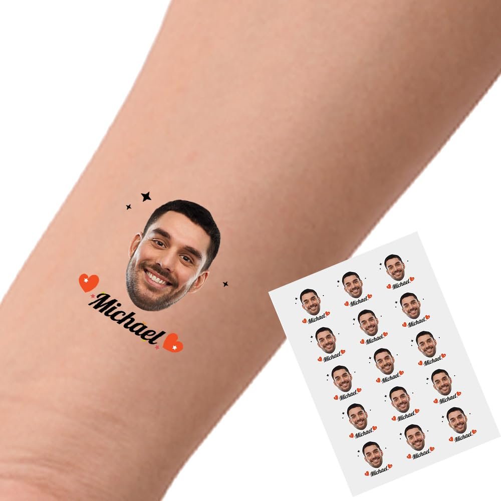 YESCUSTOM Custom Temporary Tattoos with Photo Personalized Face Tattoo with Logo for Adults Couple Women Men Custom Name Tattoos for Birthday Wedding Bachelorette Party, 1 Set of 15 Pieces