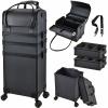 Costravio 5 in 1 Rolling Makeup Case Transformable Train Case, Black Vegan Leather Cosmetology Case on Wheels, Travel Cosmetic Storage Cases for for Hairstylist Artist Nail Beauty Salon Barber view 1