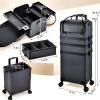 Costravio 5 in 1 Rolling Makeup Case Transformable Train Case, Black Vegan Leather Cosmetology Case on Wheels, Travel Cosmetic Storage Cases for for Hairstylist Artist Nail Beauty Salon Barber view 2