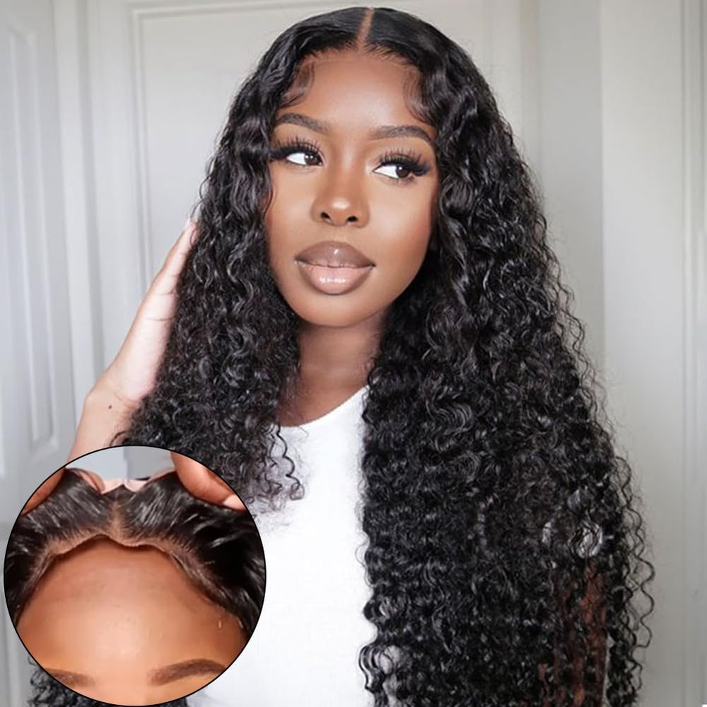 Yuzhou Grace 5x5 HD Lace Glueless Closure Wigs Human Hair Pre Plucked Pre Cut with Elastic Band Deep Wave Curly Wig 250 Density Ready To Wear Wet and Wavy Wig with Baby Hair Natural Hairline