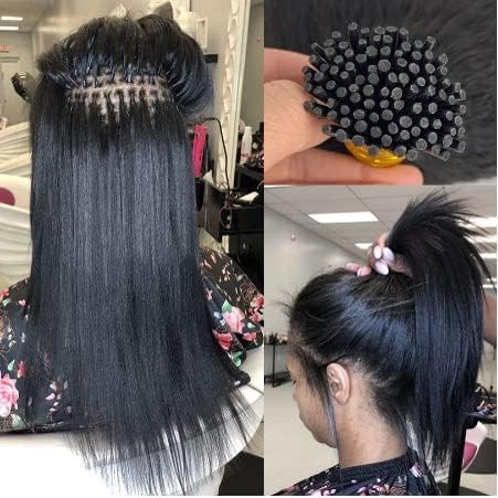 YiXing Light Yaki Remy Brazilian 100% Human Hair I Tip Hair Extensions Human Hair Yaki Straight I Tip Hair Extensions 200 strands 140g Remy Brazilian Microlinks Human Hair Natural Color 10inch