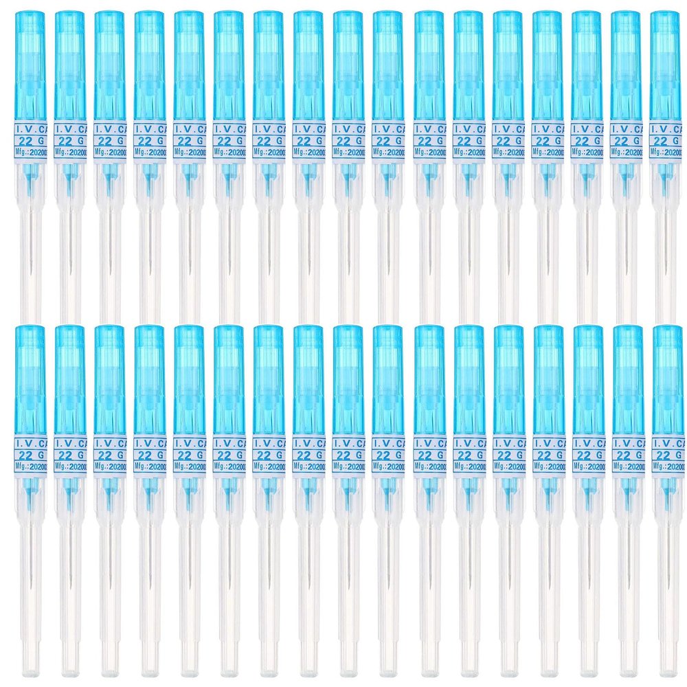 100pcs Catheter Piercing Needles, Body Piercing Needle IV Catheter Needles 22G Disposable Sterile Ear Nose Piercing Needle Stainless Steel Hollow Needles for Lip Tongue Belly Navel