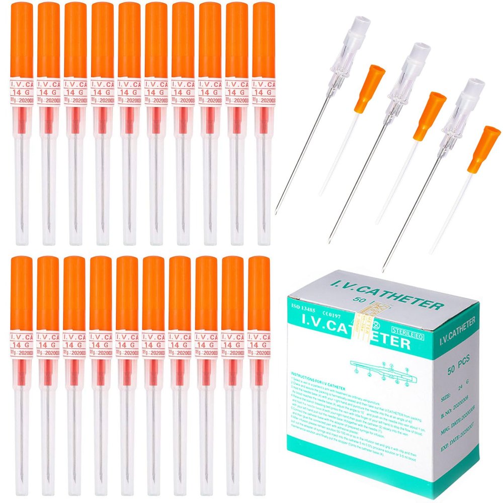 100pcs Catheter Piercing Needles, Body Piercing Needle IV Catheter Needles 14G Disposable Sterile Ear Nose Piercing Needle Stainless Steel Hollow Needles for Lip Tongue Belly Navel