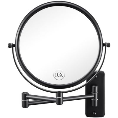Wall Mounted Makeup Mirror - 1X/10X Magnifying Mirror for Wall, 8 Inch Double Sided 360 Swivel Extendable Bathroom Mirror for Shaving, Black