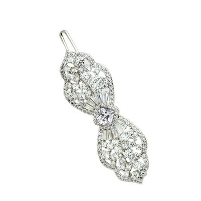 14K Gold Crystal Barrette, Flower Headpiece and Bow Hairclip, Sparkle in Style with Bling Hair Accessories Gift for Her (White)