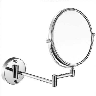 8'' Wall Mounted Mirror, 360 Swivel Extendable Cosmetic Vanity Mirror, 3x/5x/7x/10x Magnification Mirror, Shaving Mirror Folding Wall Mirror, Bathroom Shaving Mirror ( Color : Silve , Size : 5X )