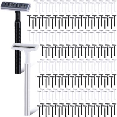Lasnten 400 Pcs Disposable Razors Bulk Individually Wrapped Twin Blade Razors with Clear Safety Cap Stainless Steel for Women Men Hotel Shelter Homeless Nursing Home(White, Black)