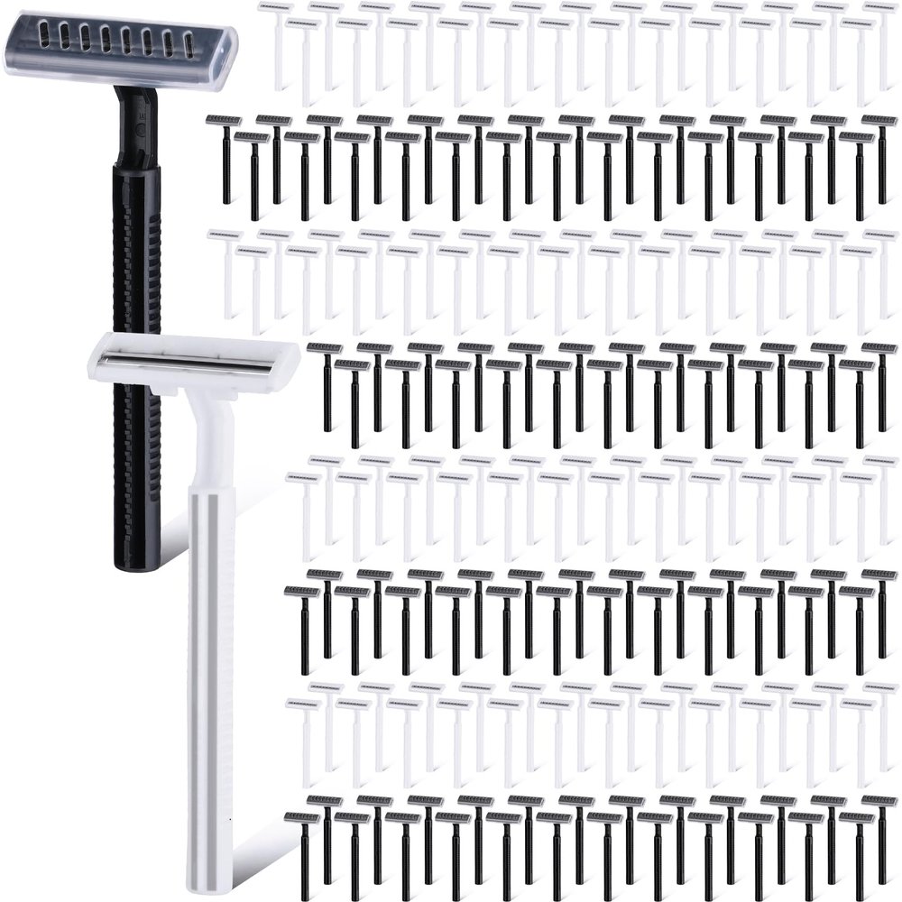 Lasnten 400 Pcs Disposable Razors Bulk Individually Wrapped Twin Blade Razors with Clear Safety Cap Stainless Steel for Women Men Hotel Shelter Homeless Nursing Home(White, Black)