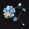 2PCS Blue Rose Tassel Hairpin Flower Pearl Headwear Vintage Hair Pins Hair Sticks Hanfu Handmade Crafts Set view 4