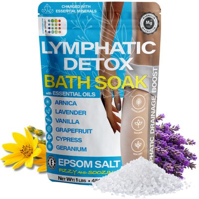 Arnica Montana Bath Salts, Espom Salt Bath Soak for Lymphatic Drainage & Body Detox, Epsom Salts for Soaking with Essential Oils, Bath Salts for Pain Relief, Swelling & Post Surgery, 1 Lb