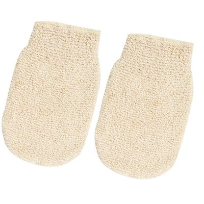 2Pcs Exfoliating Jute Bath Gloves Shower Mitt Shower Scrubbers Glove Bathing Accessories for Women and Men Remove Dead Skin Body Washing Supplies, Beige