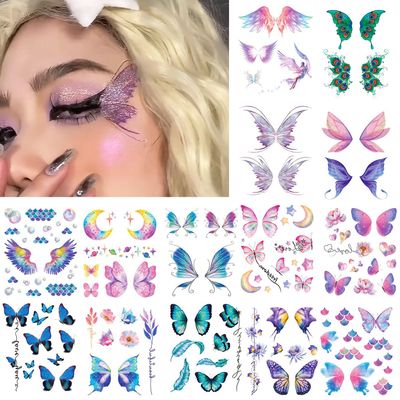 14 Sheets Glitter Butterfly Temporary Tattoos Sticker for Eye Face Makeup Decoration, Body art tattoo stickers Shiny Butterflies Waterproof Fake Tattoos for Women Girls Festival Party Eye Decor