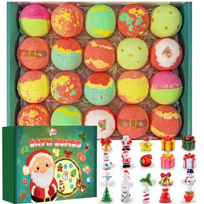 20-Pack Bath Balls with Surprises, Twenty Christmas Toys Inside, Natural Handmade Bubble Ball Set