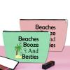 2Pcs Beach Gifts for Women Makeup Bag Beach Lover Gifts Funny Vacation Gift Cosmetic Bag Beach Themed Gift for Girl Bestie Birthday Christmas Graduation Gift for Beach Lover Travel Pouch (Green,Pink) view 4