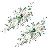 2pcs Green Zircon Hair Comb Hairpin Elegant Bride Bridesmaid Headwear Vintage Hair Pins Hair Sticks Hanfu Handmade Crafts view 1