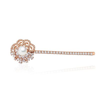 14K Gold Crystal Headpieces, Sparkle Flower Pearl Hairclip for Women, Shine with Stunning Hair Accessories Gift for Her (Style 2,Rose Gold)