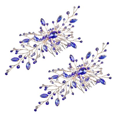 2pcs Blue Zircon Hair Comb Hairpin Elegant Bride Bridesmaid Headwear Vintage Hair Pins Hair Sticks Hanfu Handmade Crafts
