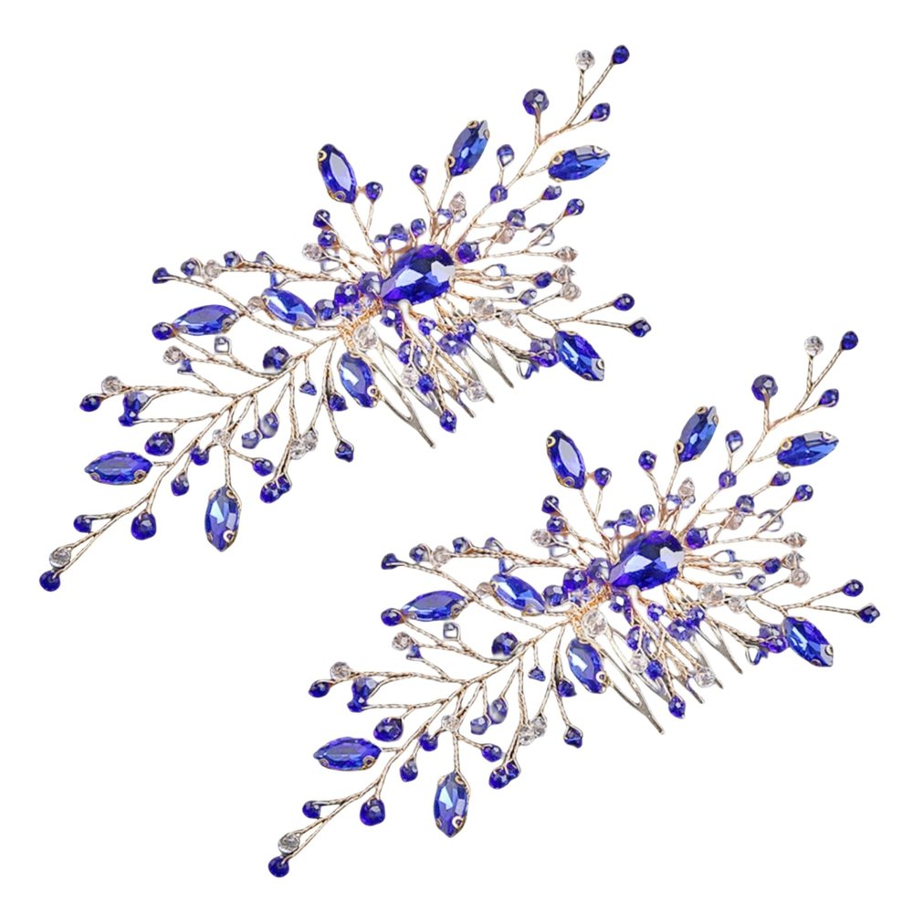 2pcs Blue Zircon Hair Comb Hairpin Elegant Bride Bridesmaid Headwear Vintage Hair Pins Hair Sticks Hanfu Handmade Crafts