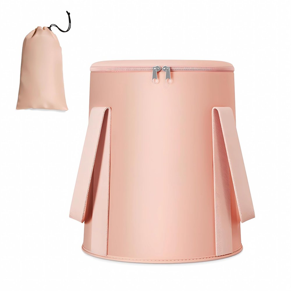 25L Collapsible Bucket Foot Bath Basin,Multifunctional Portable Foot Bath Tub Bag with Handles,Travel Outdoor Camping Portable Foot Soaking Spa Bucket (Pink)