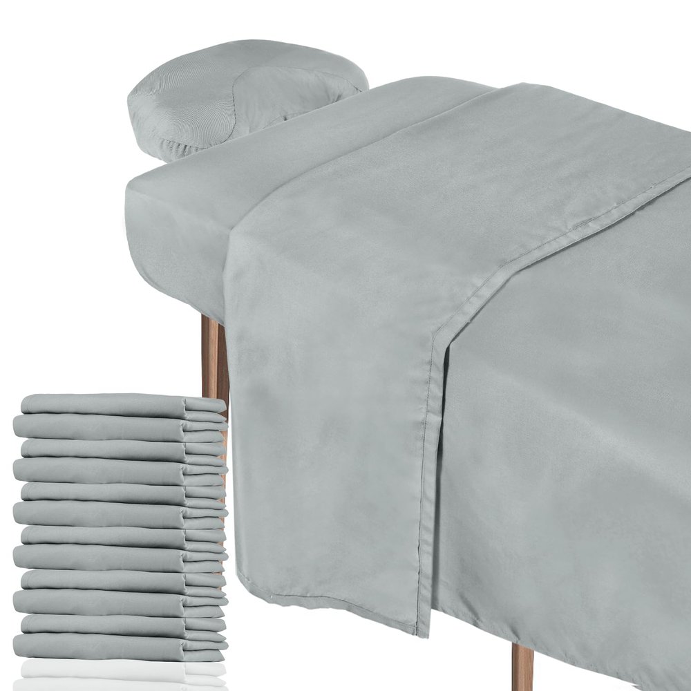 Oudain 6 Set Microfiber Massage Table Sheets Each Set Includes Massage Table Covers, Fitted Sheets, Face Cradle Covers (Light Gray)