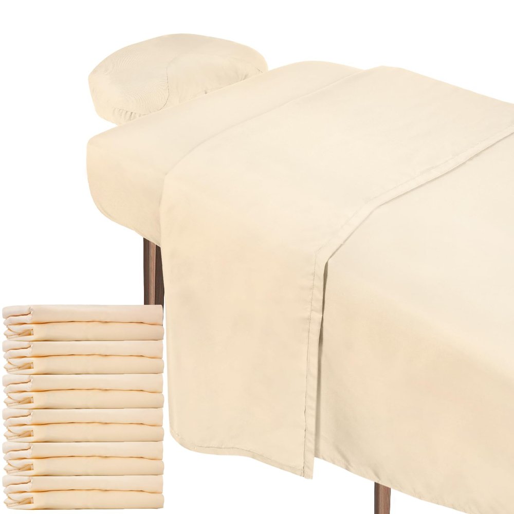 Oudain 6 Set Microfiber Massage Table Sheets Each Set Includes Massage Table Covers, Fitted Sheets, Face Cradle Covers(Natural)