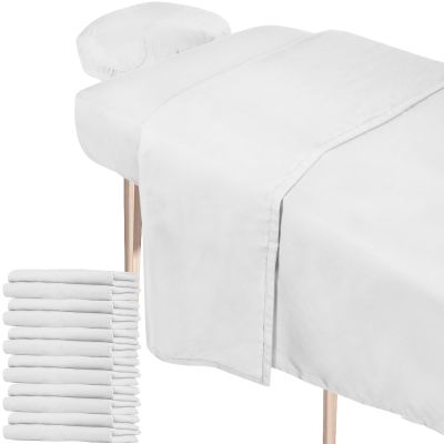 Oudain 6 Set Microfiber Massage Table Sheets Each Set Includes Massage Table Covers, Fitted Sheets, Face Cradle Covers (White)