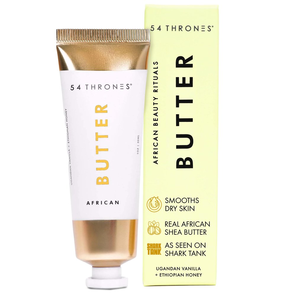 54 Thrones Mini African Beauty Shea Butter, Intensive Dry Skin Support, Moisturizing Body Butter for Women, Moisturizing Body Balm and Cream, Locks in Moisture, Ugandan Vanilla + Ethiopian Honey, 1 oz