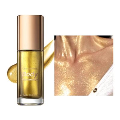 Body Shimmer Oil, Liquid Highlighter Makeup Drops Face Body Shimmer Oil Long Lasting Smooth Liquid Highlighter Stick Shimmer Highlighter Liquid Bronzer for Face Body Glitter Glow Cosmetic (5#-Gold)