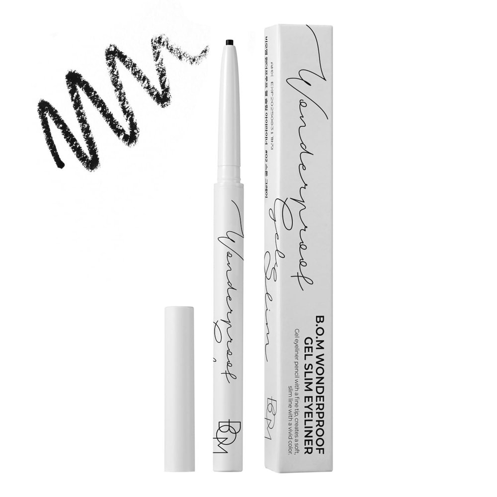 bom Wonderproof Slim Gel Eyeliner Pencil(2mm) Smooth Gliding, Soft Motion, Long Lasting(01 Midnight Black)