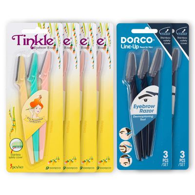 Tinkle Dorco Beauty & Grooming Bundle - Tinkle Dermaplaning Tool & Line-Up Razor, Complete Facial Hair Management Kit (18 Blades)