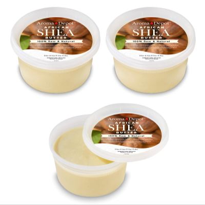 Raw African Shea Butter 8 oz. Container Ivory/White Grade A 100% Pure Natural Unrefined Fresh Moisturizing. Ideal for Dry and Cracked Skin. Can be use in Body, Hair and Face. (3 PACK)