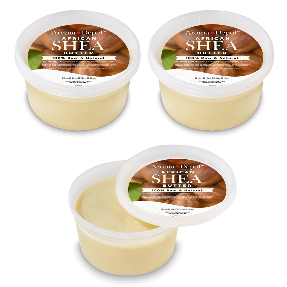 Raw African Shea Butter 8 oz. Container Ivory/White Grade A 100% Pure Natural Unrefined Fresh Moisturizing. Ideal for Dry and Cracked Skin. Can be use in Body, Hair and Face. (3 PACK)