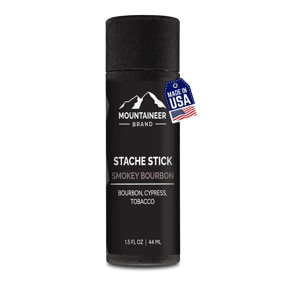 Mountaineer Brand Stache Stick | Smokey Bourbon Scent | Made with Natural Ingredients in West Virginia | Firm & Long Lasting Hold | Mustache Wax | Moustache Shape & Styling | Beard Wax for Men | 1.5oz