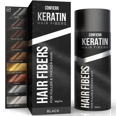CONFIERR Keratin Hair Fibers for Men & Women - Fill In Fine or Thinning Hair, Instantly Thicker, Fuller Looking Hair (Black 30g)