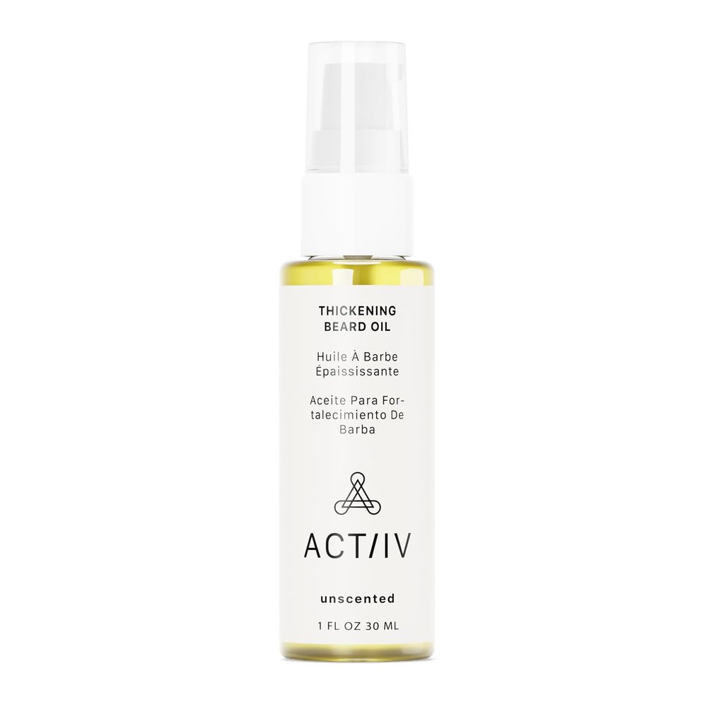 ACTIIV Thickening Beard Oil (Unscented) | Promotes Thicker Fuller Beard Growth, Nourishes & Softens Facial Hair, Lightweight Non-Greasy Formula, Vegan, Plant-Based, All Beard Types, 30 mL / 1 oz