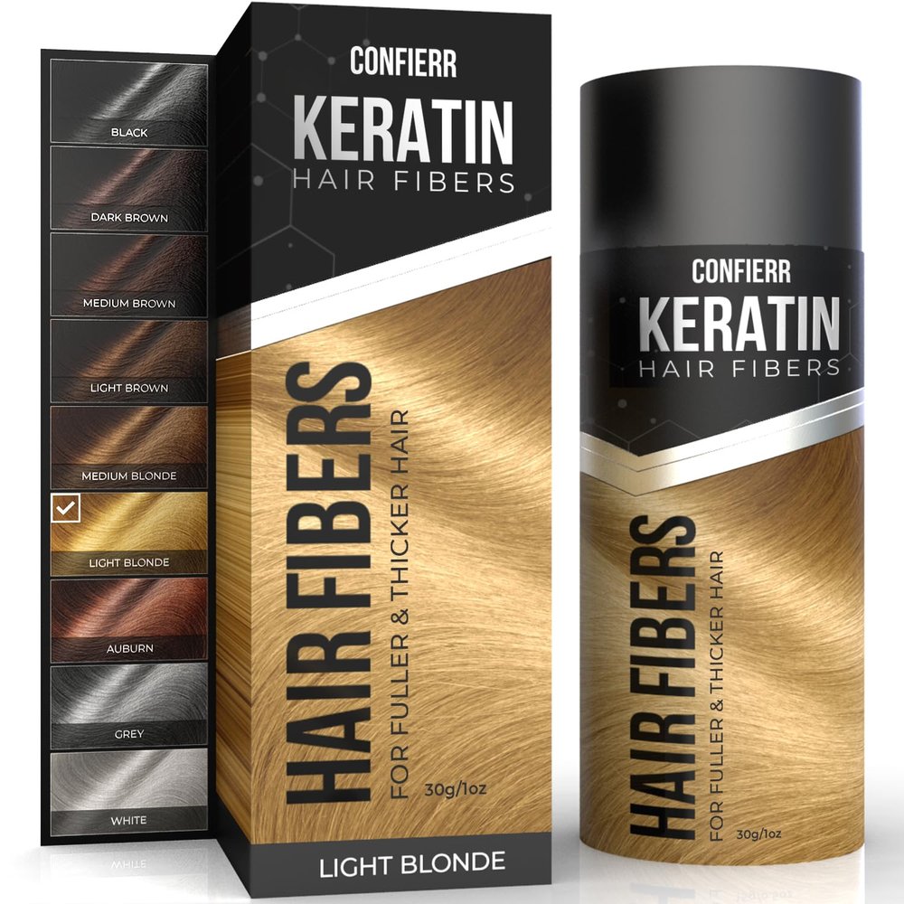 CONFIERR Keratin Hair Fibers for Men & Women - Fill In Fine or Thinning Hair, Instantly Thicker, Fuller Looking Hair (Light Blonde 30g)