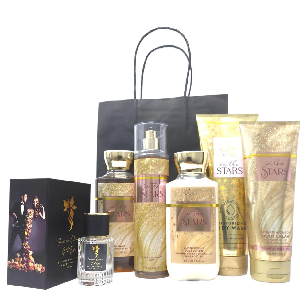 Bath And Body In The Stars Gift Bundle With Fawn Over Me Perfume And Gift Bag (Inthestars - Wash,Lotion,Gel,Mist,Cream)