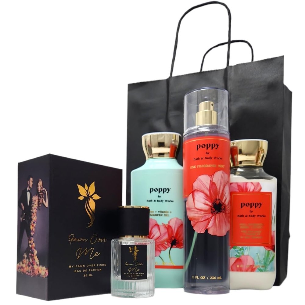 Bath and Body Poppy Trio Gift Set with Fawn Over Me Perfume and Gift Bag