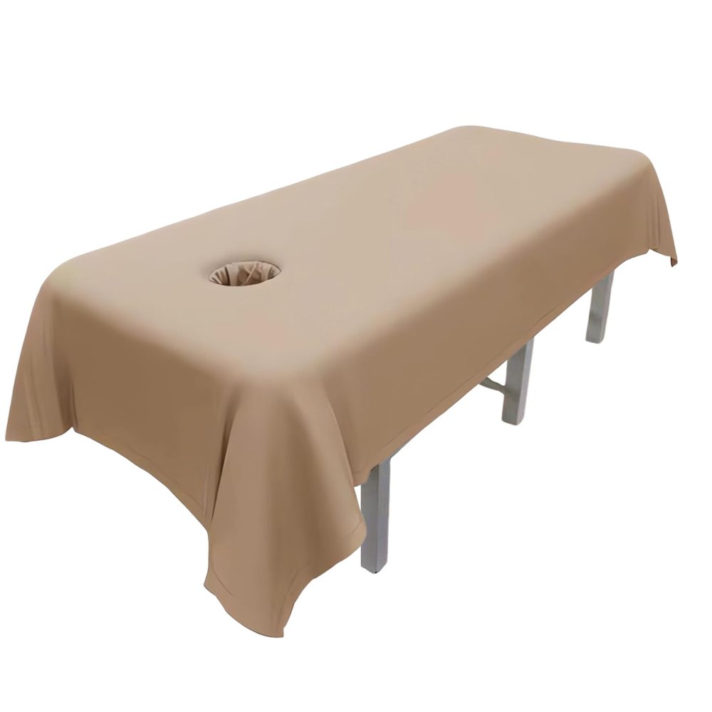 MWNAGO Massage Table Sheets,Massage Table Cover,Massage Linens, Massage Fitted Sheet, Massage Face Rest Cover with Hole, Sutiable for Beauty,Spa 55 * 95 in (Khaki with Hole)