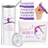 Junkin 3 Pcs Gymnastics Gifts for Women Include Stainless Steel Tumbler with Straw Makeup Bag Elastics Hair Ties for Gymnastics Lover(Purple) view 1