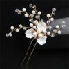 4pcs White Pearl Zircon Flower Hair Comb Hairpin Elegant Bride Bridesmaid Headwear Vintage Hair Pins Hair Sticks Hanfu Handmade Crafts view 3
